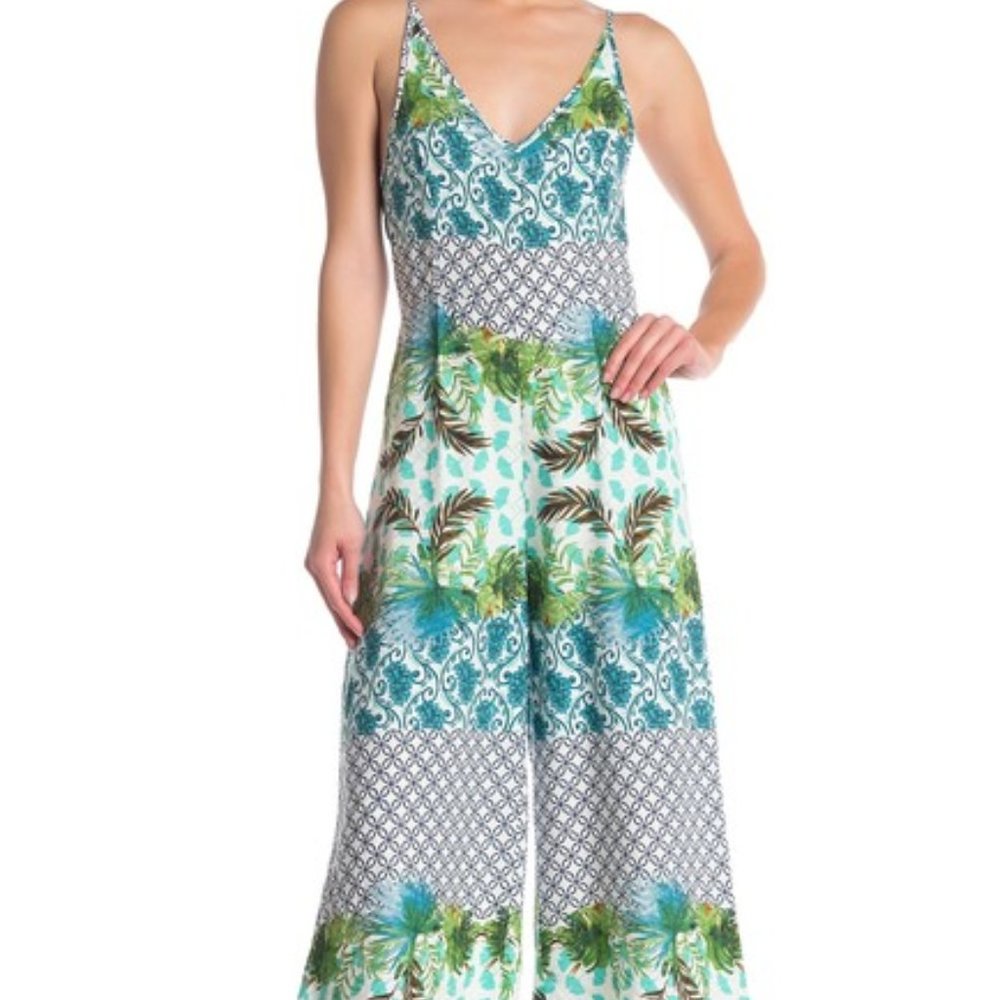 ONE ONE SIX Palm Printed Lace Up Jumpsuit Green M